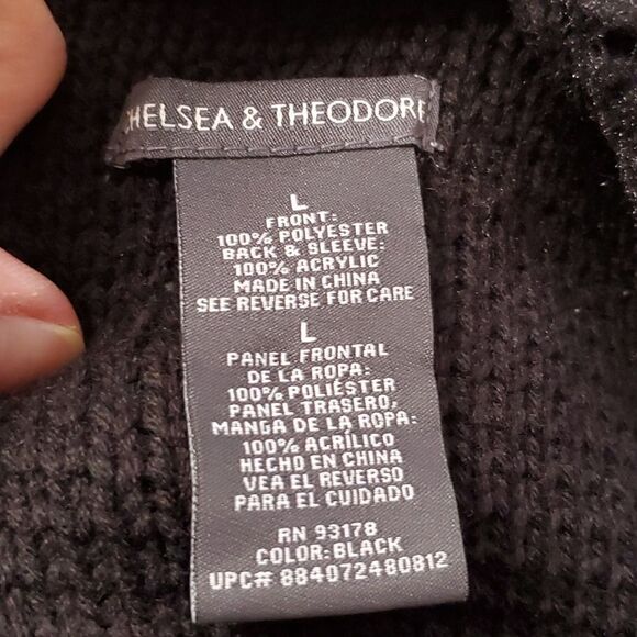 Cardigan by Chelsea & Theodore Open Style Black with short Faux Fur Size Large - Picture 5 of 6